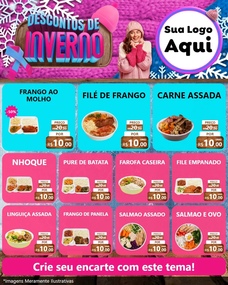 Modelo de Rede Social para Feed Instagram com o tema Descontos de Inverno para Restaurante
