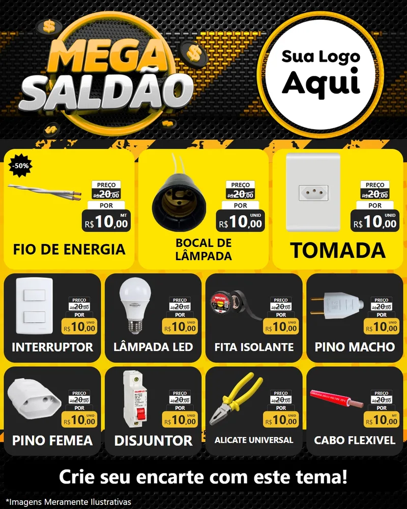 Modelo de Rede Social para Feed Instagram com o tema Mega Saldão para Materiais Elétricos