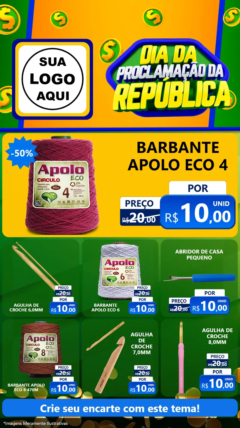 Modelo de Rede Social para Stories com o tema Dia Da Proclamação da República para Armarinho e Aviamentos