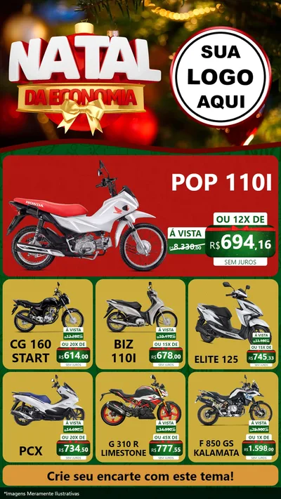 Modelo de Rede Social para Stories com o tema Natal da Economia para Concessionaria de Motos