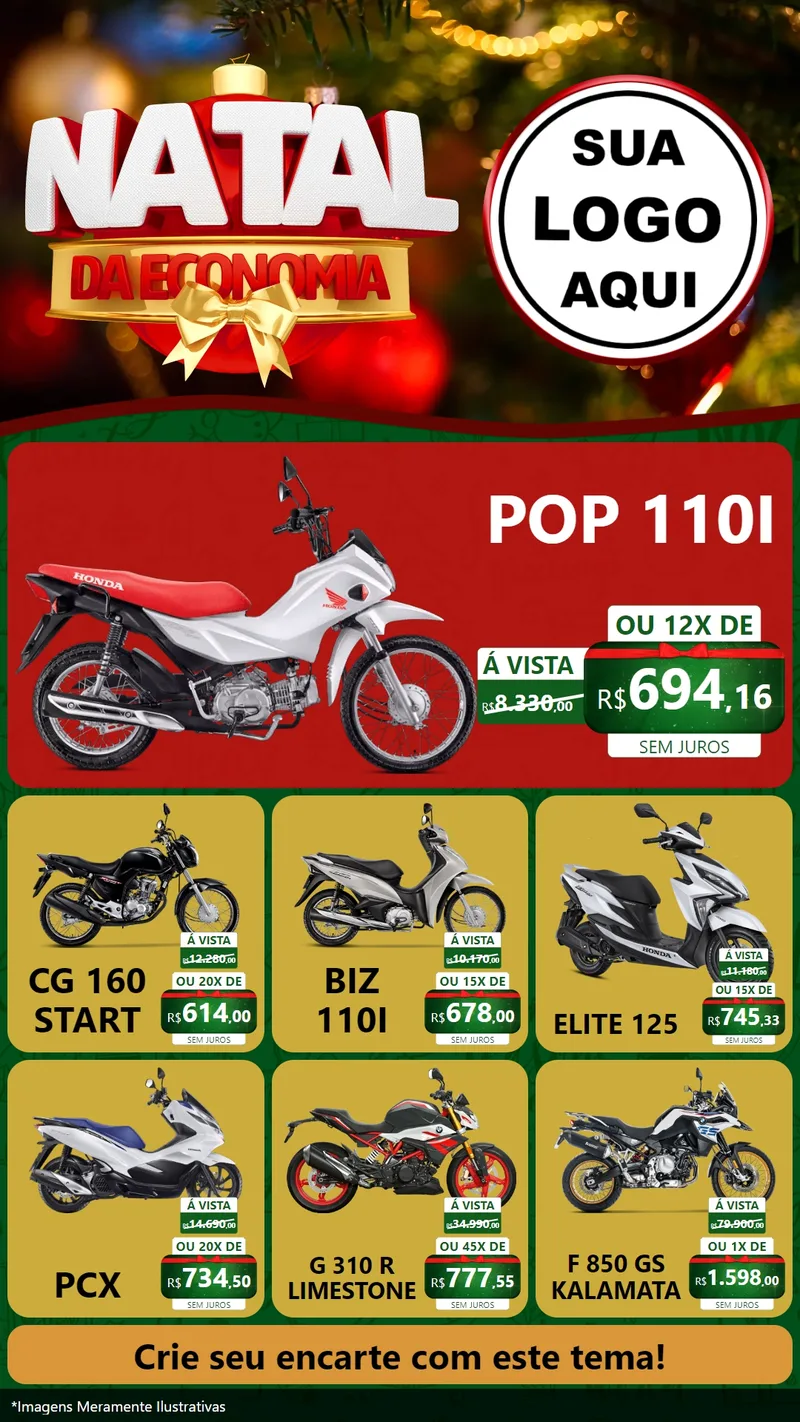 Modelo de Rede Social para Stories com o tema Natal da Economia para Concessionaria de Motos