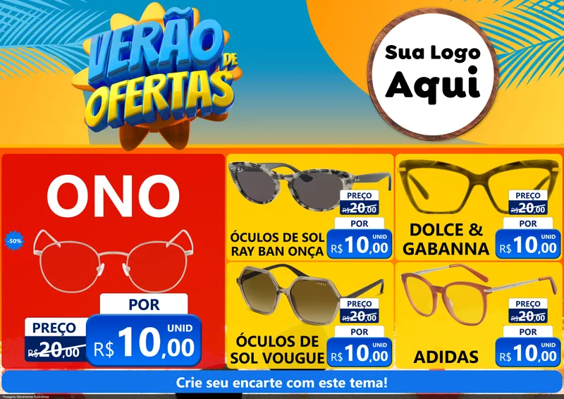 Modelo de Encarte para Encarte A4 Horizontal com o tema Verão de Ofertas para Óticas