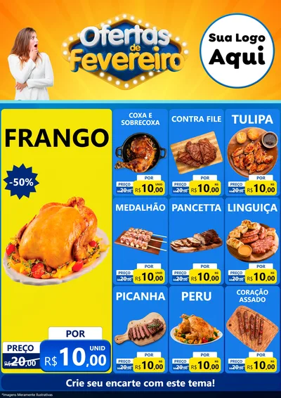 Modelo de Encarte para Encarte A4 Vertical com o tema Ofertas de Fevereiro para Assados