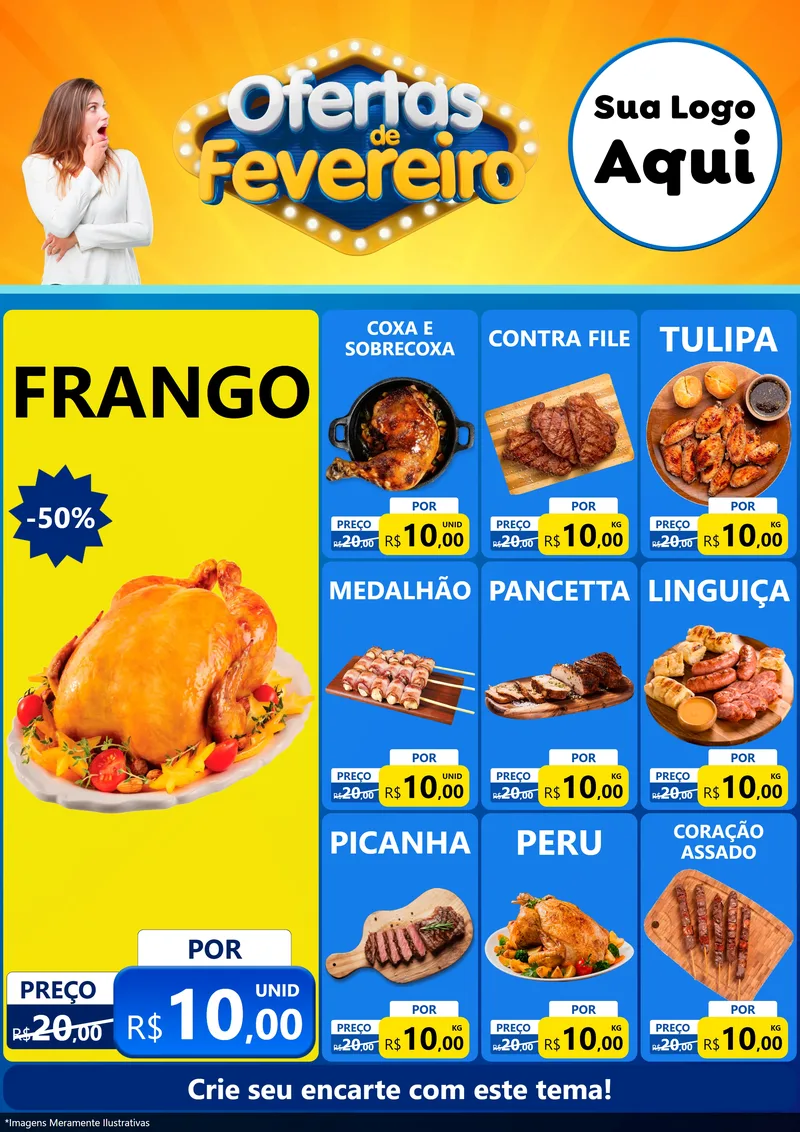 Modelo de Encarte para Encarte A4 Vertical com o tema Ofertas de Fevereiro para Assados