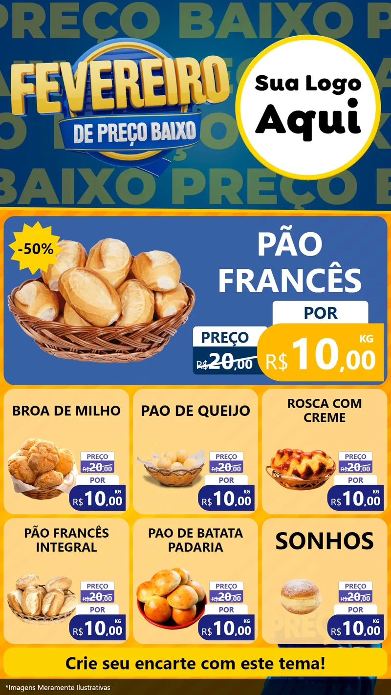 Modelo de Rede Social para Stories com o tema Fevereiro de Preço Baixo para Padaria