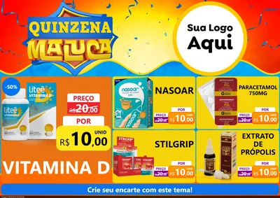 Modelo de Encarte para Encarte A4 Horizontal com o tema Quinzena Maluca para Farmácia