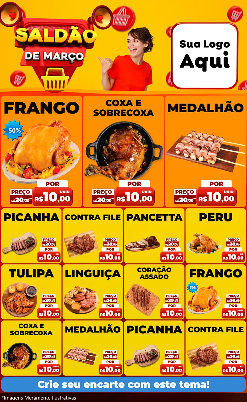 Modelo de Encarte para Encarte Grande com o tema Saldão de Março para Assados