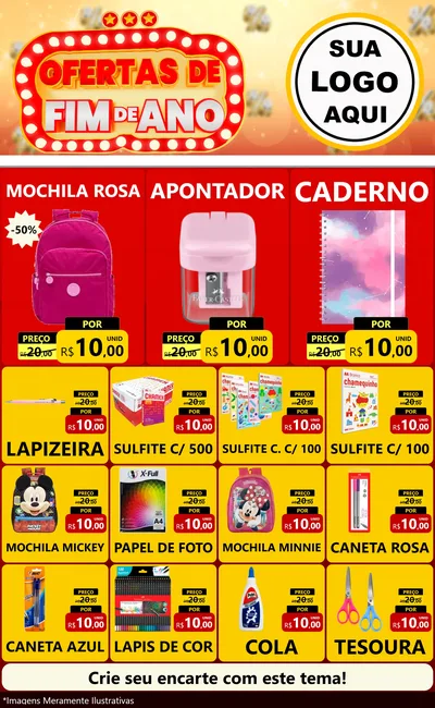 Modelo de Encarte para Encarte Grande com o tema Ofertas de Fim de Ano para Papelaria