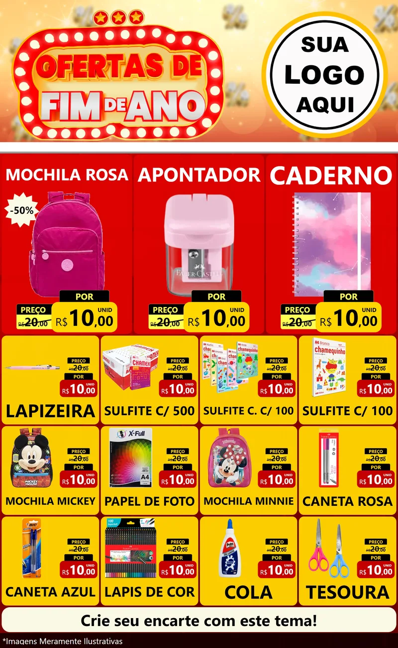 Modelo de Encarte para Encarte Grande com o tema Ofertas de Fim de Ano para Papelaria