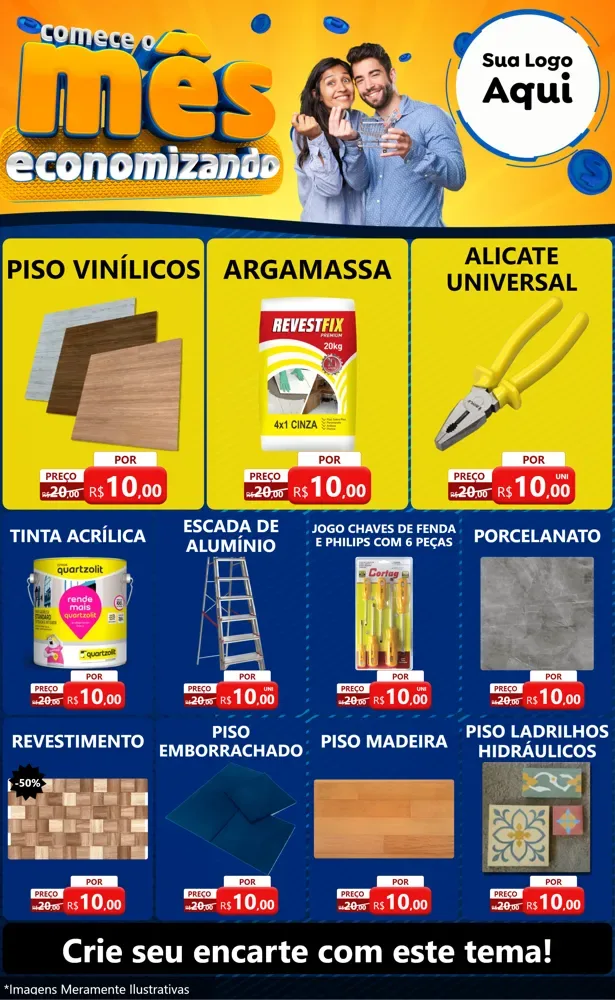 Modelo de Encarte para Encarte Grande com o tema Comece O Mês Economizando para Material para Construção