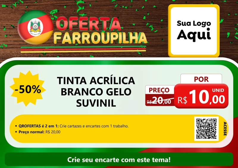 Modelo de Cartaz para Cartaz A4 Horizontal com o tema Oferta Farroupilha para Tintas e Ferramentas