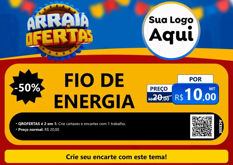 Modelo de Cartaz para Cartaz A4 Horizontal com o tema Arraiá de Ofertas - Junina para Materiais Elétricos