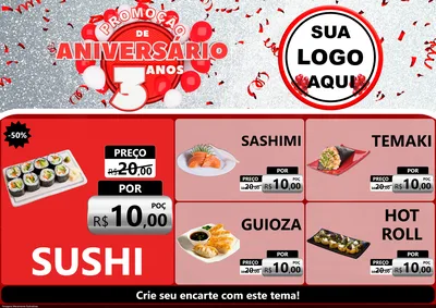 Modelo de Encarte para Encarte A4 Horizontal com o tema Promoção de Aniversário - 3 Anos para Comida japonesa