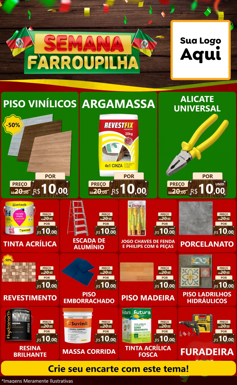 Modelo de Encarte para Encarte Grande com o tema Semana Farroupilha para Material para Construção