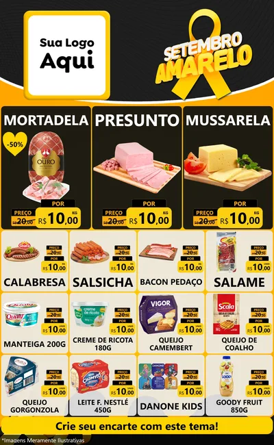 Modelo de Encarte para Encarte Grande com o tema Setembro Amarelo para Frios e Laticínios