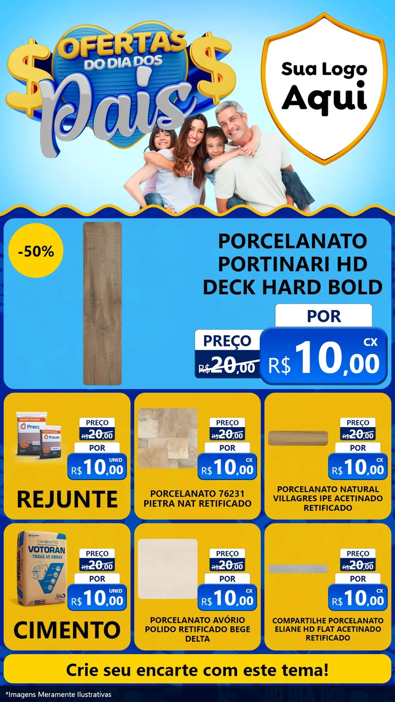 Modelo de Rede Social para Stories com o tema Ofertas do Dia dos Pais para Pisos e revestimentos