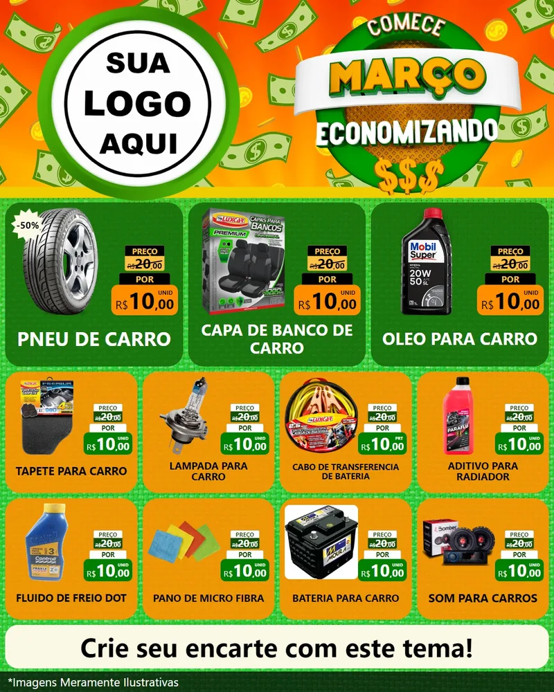 Modelo de Rede Social para Feed Instagram com o tema Comece Março Economizando para Auto peças