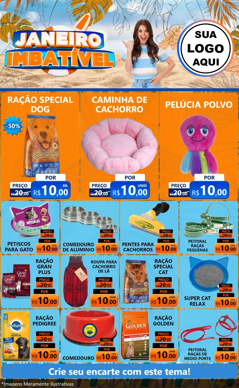 Modelo de Encarte para Encarte Grande com o tema Janeiro Imbatível para Pet Shop
