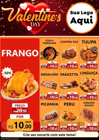 Modelo de Encarte para Encarte A4 Vertical com o tema Valentine's Day para Assados