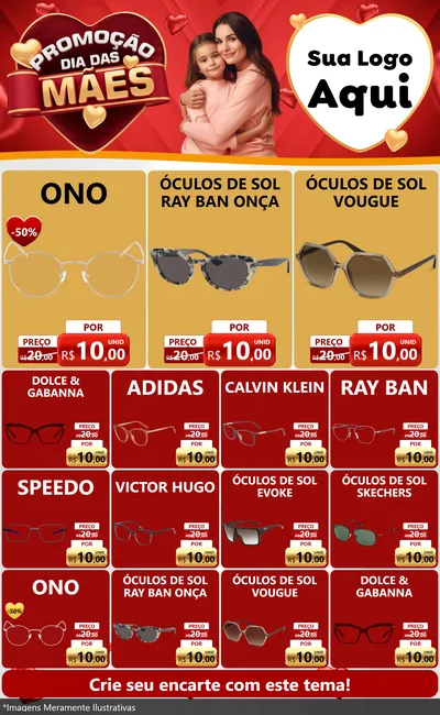 Modelo de Encarte para Encarte Grande com o tema Promoção Dia das Mães para Óticas