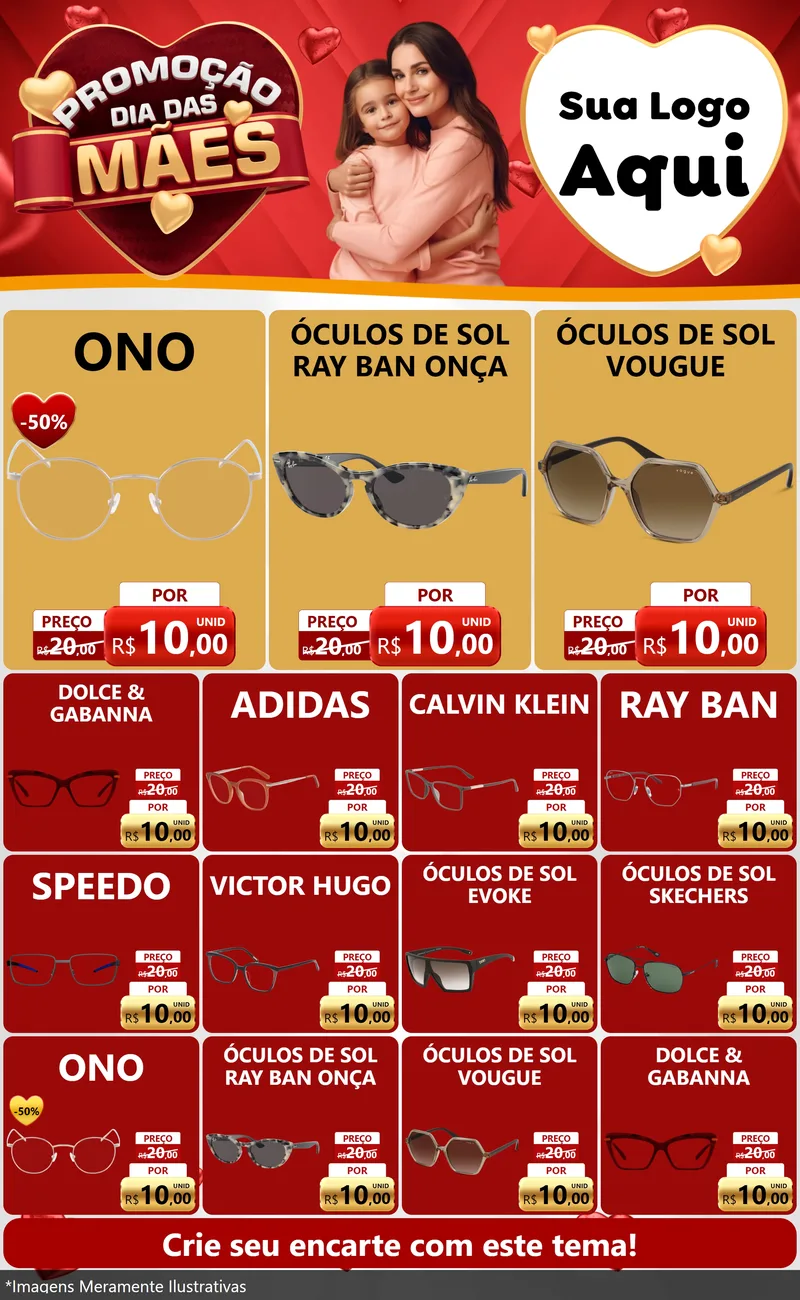 Modelo de Encarte para Encarte Grande com o tema Promoção Dia das Mães para Óticas