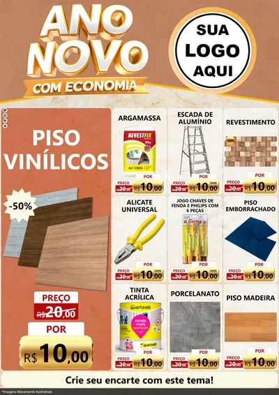 Modelo de Encarte para Encarte A4 Vertical com o tema Ano Novo Com Economia para Material para Construção