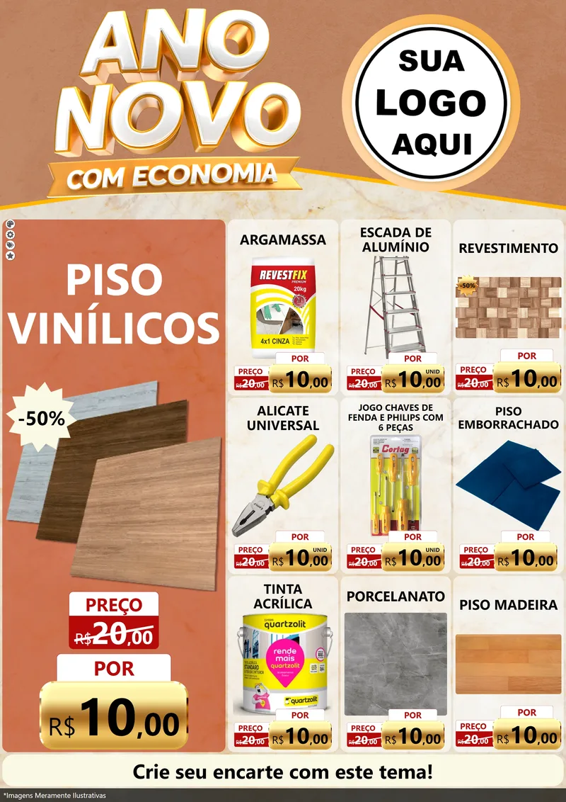 Modelo de Encarte para Encarte A4 Vertical com o tema Ano Novo Com Economia para Material para Construção