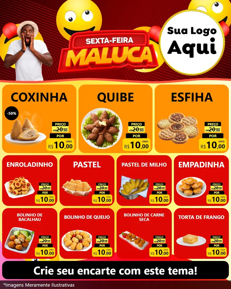 Modelo de Rede Social para Feed Instagram com o tema Sexta-feira Maluca para Salgadaria