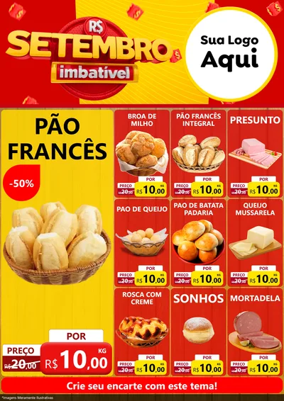 Modelo de Encarte para Encarte A4 Vertical com o tema Setembro Imbatível para Padaria