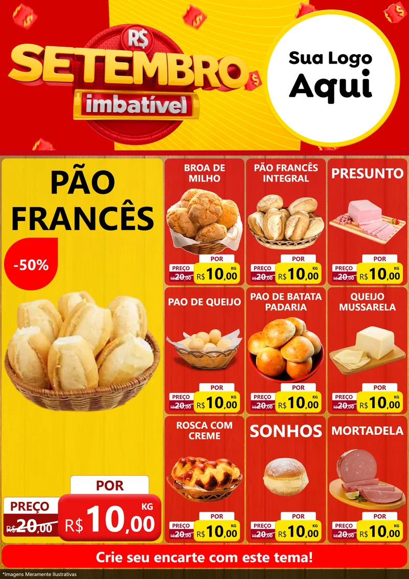 Modelo de Encarte para Encarte A4 Vertical com o tema Setembro Imbatível para Padaria