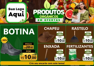 Modelo de Encarte para Encarte A4 Horizontal com o tema Produtos Orgânicos em Ofertas para Agropecuária