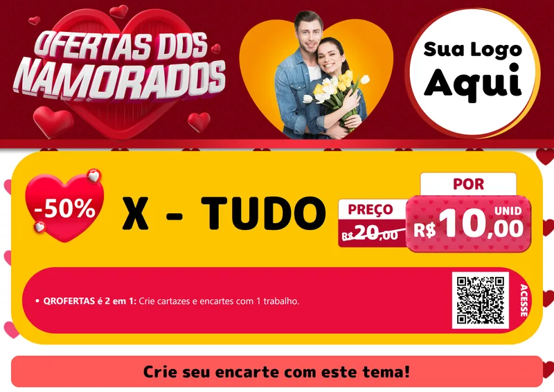 Modelo de Cartaz para Cartaz A4 Horizontal com o tema Ofertas Dos Namorados para Hamburgueria
