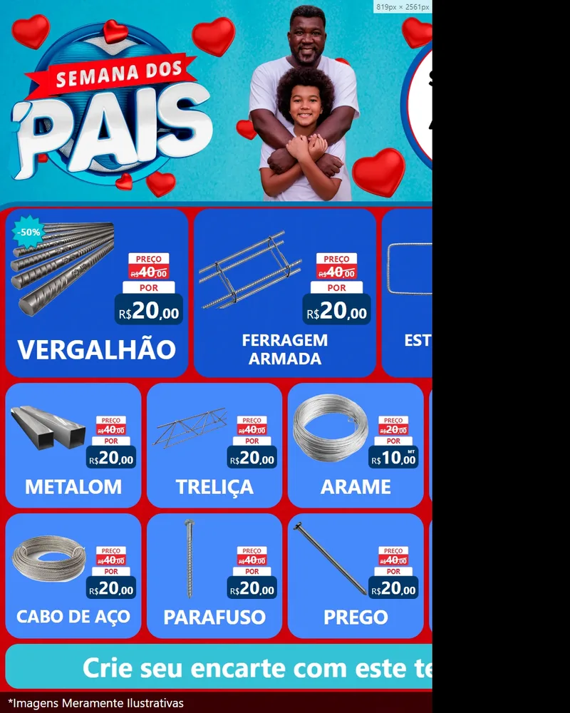 Modelo de Rede Social para Feed Instagram com o tema Semana Dos Pais para Ferragens