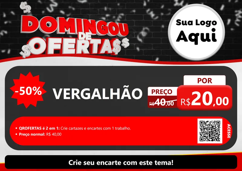 Modelo de Cartaz para Cartaz A4 Horizontal com o tema Domingou de Ofertas para Ferragens