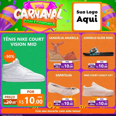 Modelo de Rede Social para Feed Facebook com o tema Pré-Carnaval Com Economia para Calçados