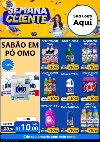 Modelo de Encarte para Encarte A4 Vertical com o tema Semana do Cliente para Produtos de Limpeza