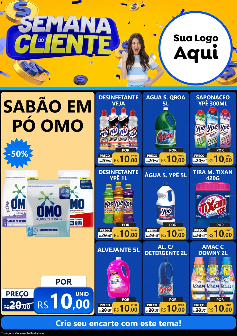 Modelo de Encarte para Encarte A4 Vertical com o tema Semana do Cliente para Produtos de Limpeza