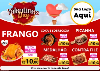 Modelo de Encarte para Encarte A4 Horizontal com o tema Valentine's Day para Assados