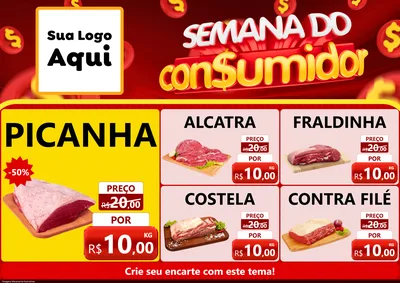 Modelo de Encarte para Encarte A4 Horizontal com o tema Semana do Consumidor para Açougue