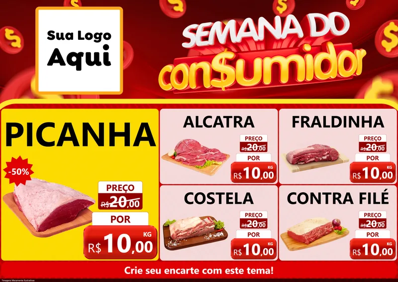 Modelo de Encarte para Encarte A4 Horizontal com o tema Semana do Consumidor para Açougue
