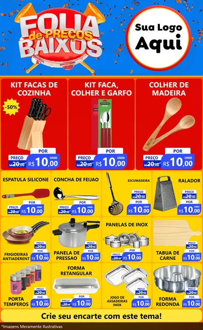 Modelo de Encarte para Encarte Grande com o tema Folia de Preços Baixos para Utilidades Domésticas