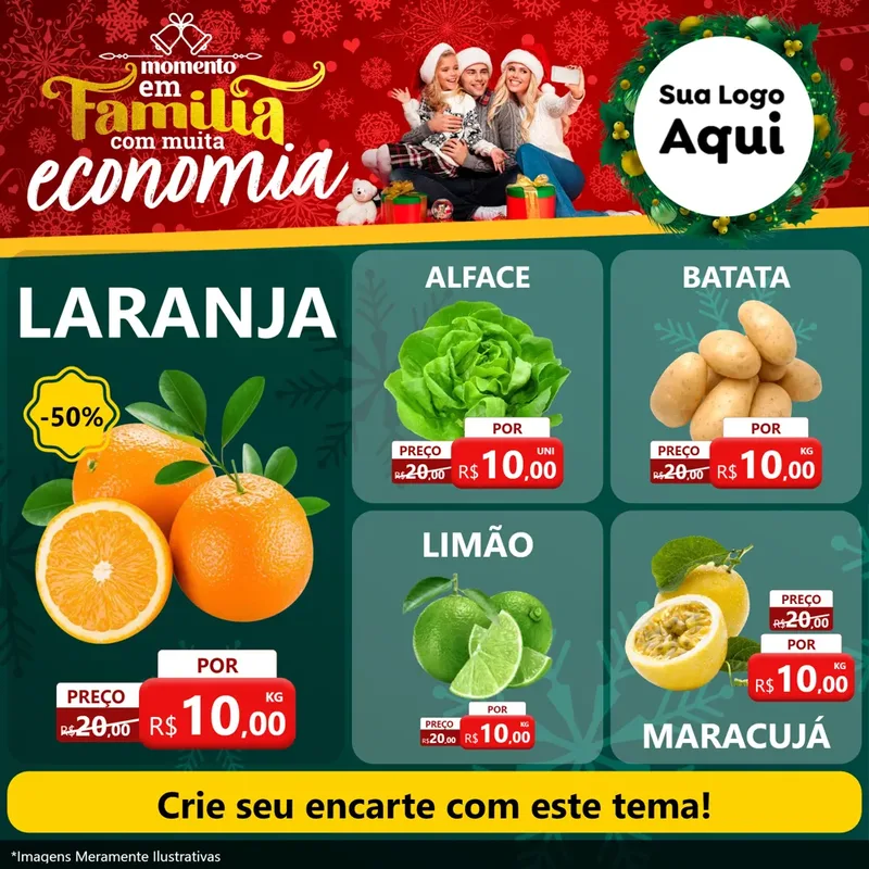 Modelo de Rede Social para Feed Facebook com o tema Momento em Família (Natal) para Hortifrúti