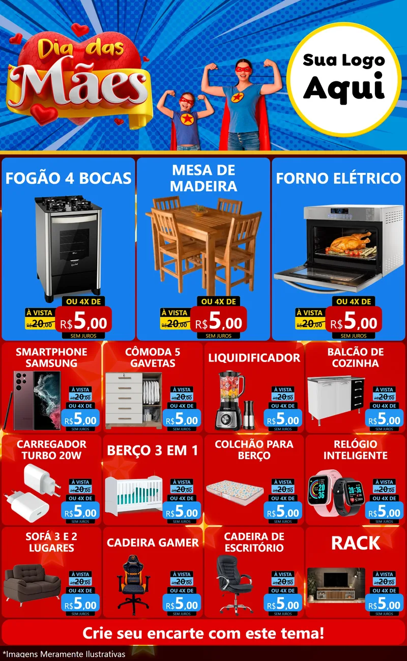 Modelo de Encarte para Encarte Grande com o tema Dia das Mães para Móveis e Eletro