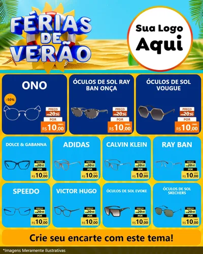 Modelo de Rede Social para Feed Instagram com o tema Férias de Verão para Óticas