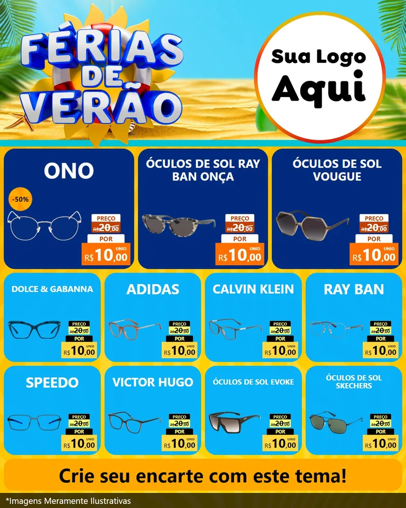 Modelo de Rede Social para Feed Instagram com o tema Férias de Verão para Óticas