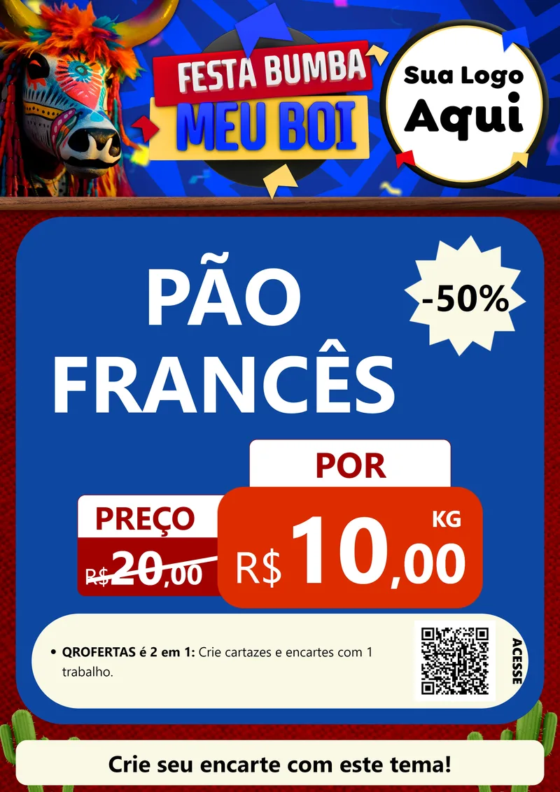 Modelo de Cartaz para Cartaz A4 Vertical com o tema Festa Bumba meu Boi para Padaria