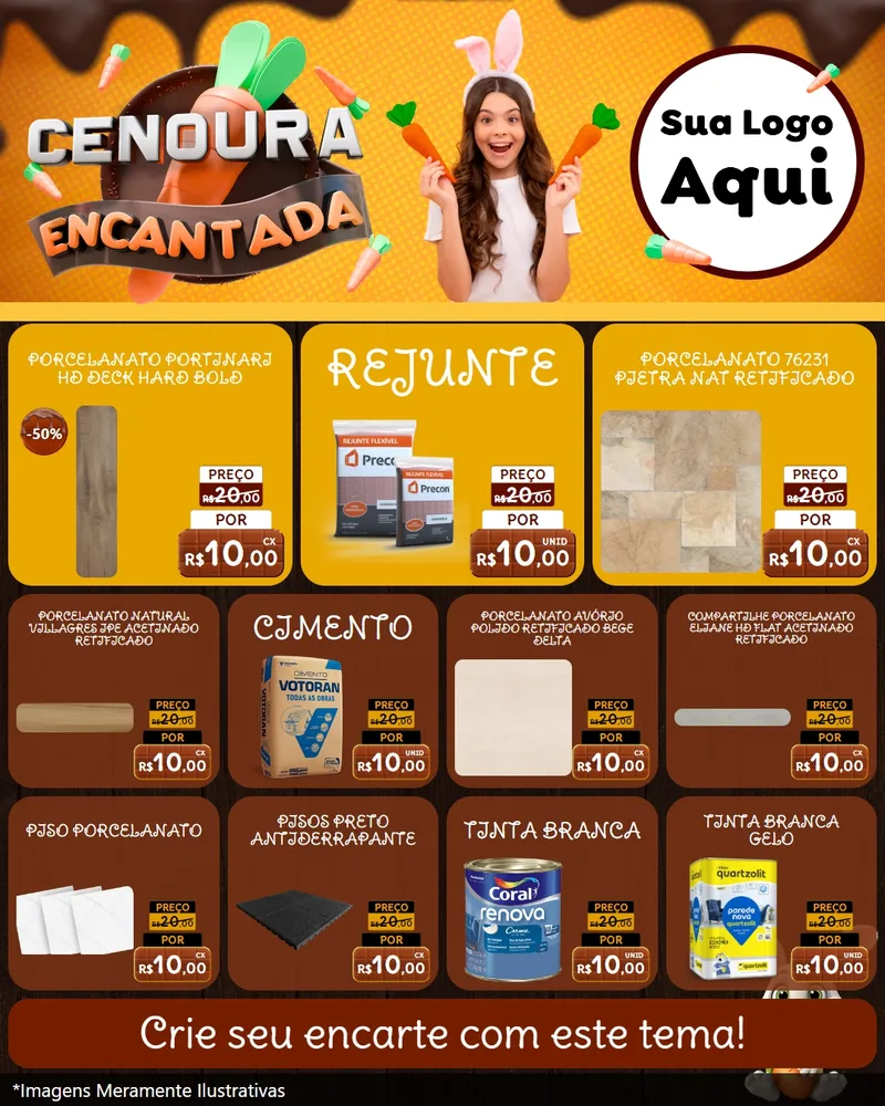 Modelo de Rede Social para Feed Instagram com o tema Cenoura Encantada - Páscoa para Pisos e revestimentos