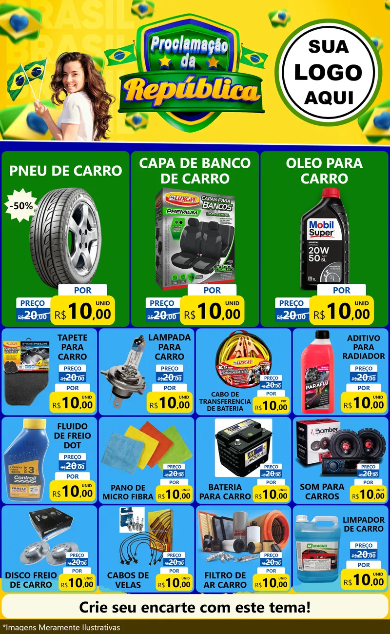 Modelo de Encarte para Encarte Grande com o tema Proclamação da República para Auto peças