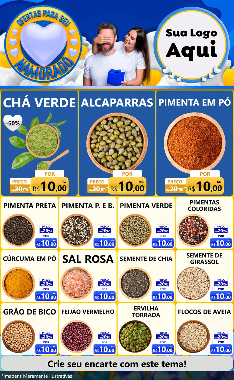 Modelo de Encarte para Encarte Grande com o tema Ofertas Para Seu Namorado para Produtos Naturais