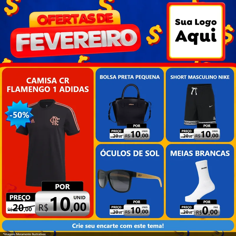 Modelo de Rede Social para Feed Facebook com o tema Ofertas de Fevereiro para Roupas e acessórios